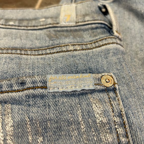 7 For All Mankind Silver Foiled High Waist Ankle Skinny Denim Jeans 27 - Picture 7 of 9